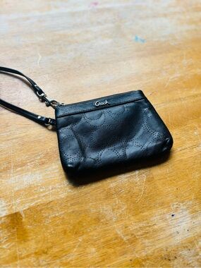 Coach Black Perforated Leather Wristlet with Strap